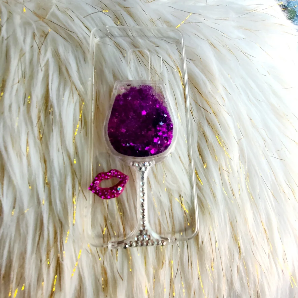 Apple Glitter Wine Glass Phone Case with Purple Star Confetti